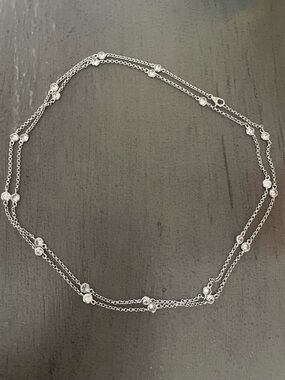 Long Strand CZ Station Necklace - Silver